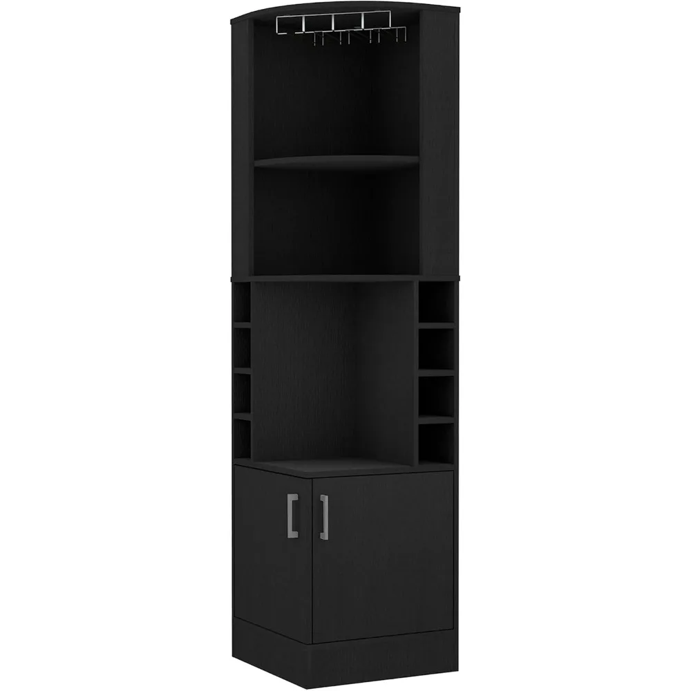 Corner Bar Cabinet with 8 Wine Racks and Glasses Holder, Tall Wine Bar Cabinet for Liquor and Glasses, Farmhouse Sideboard Stora