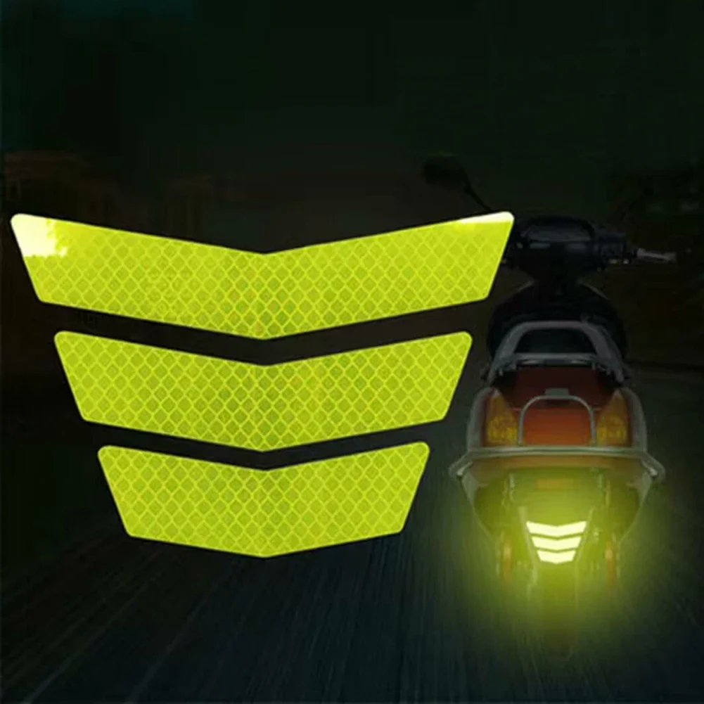 3pcs Reflective Motorcycle Sticker Reflective Warning Ladder Arrow Tail Wing Plate Racing Bumper Decal Tape Truck Bike Car Tools