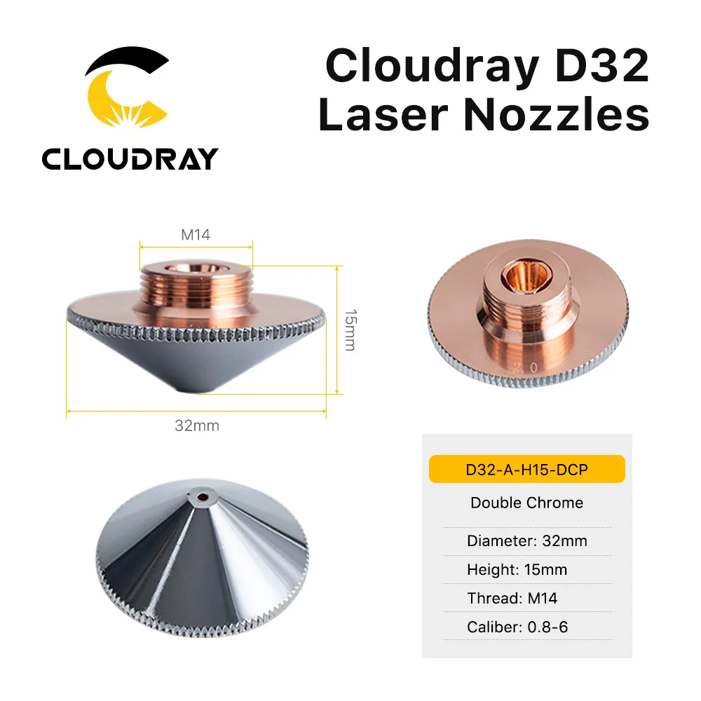 Cloudray Raytools Dia.32mm H15 Cỡ Nòng 0.8-6.0 Đơn/Hai Lớp Hàn Laser Vòi Phun Cho Sợi Cắt Laser CNC máy