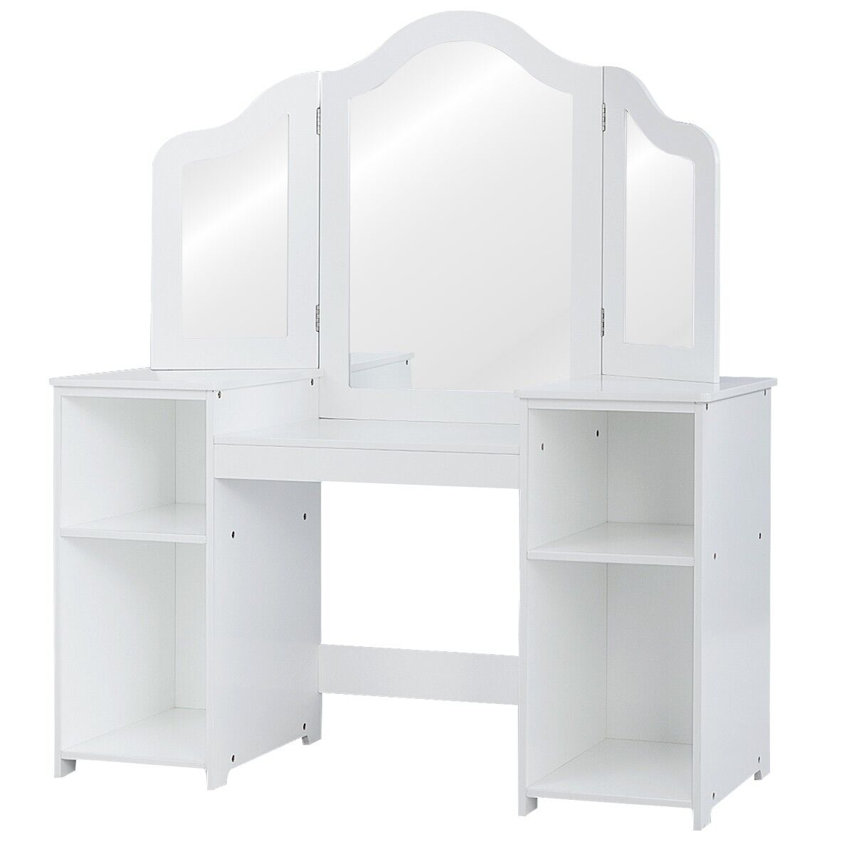 GOFLAME 2 In 1 Kids Vanity Table Children Dressing Table Set w/ Mirror & Storage Shelves