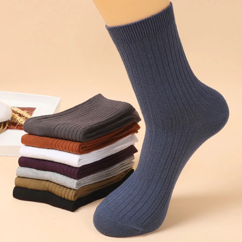 5 pares de calcetines de algodón de alta calidad para otoño e invierno para hombre, calcetines de negocios de Color sólido absorbentes para el sudor, a prueba de olores y resistentes al desgaste