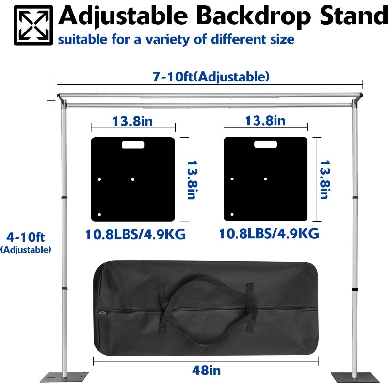 10ftx10ft Double Crossbar Pipe and Drape Backdrop Stand Kit, Heavy Duty Backdrop Stand, Adjustable Metal Background