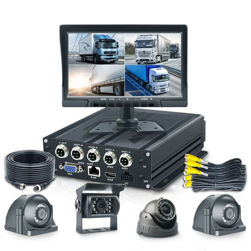 4CH SD Mobile DVR H.264 Digital Video Recorder CMSV6 Software MDVR 4 Channel 10.1 Inch Monitor Car Truck Mdvr Camera System
