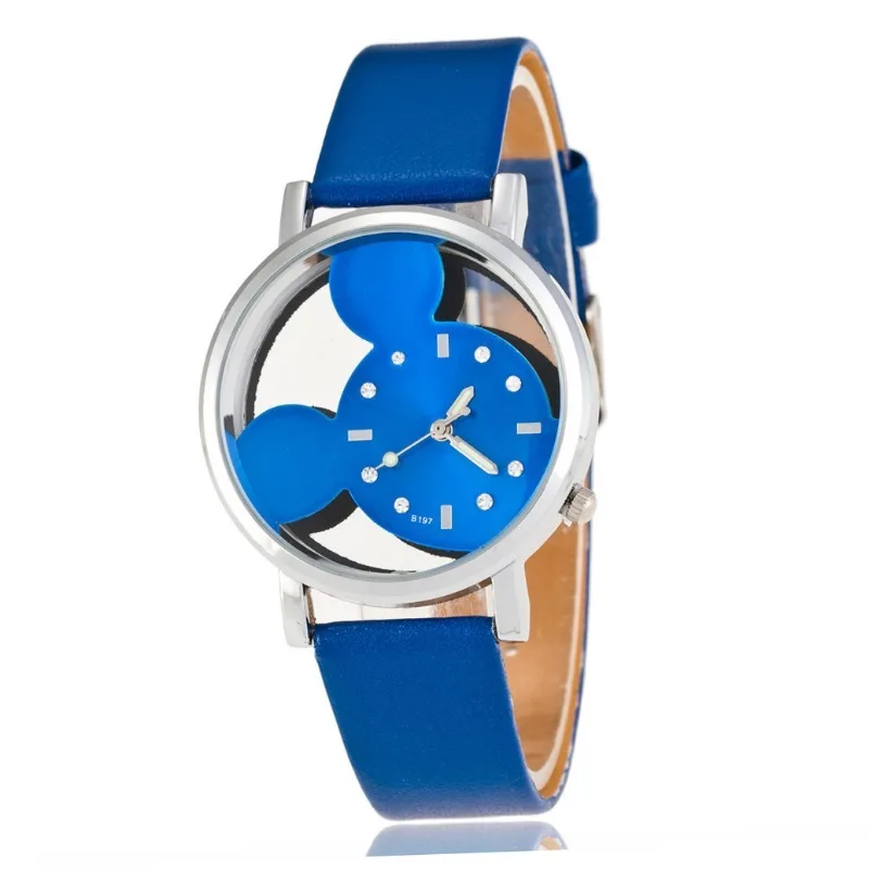 Relógio de quartzo Mickey oco de dupla face simples, relógio infantil Mickey Mouse com cinto