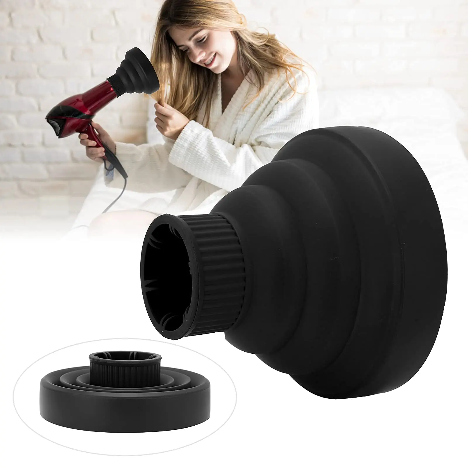 Nouvel outil de Salon noir universel Silicone sèche-cheveux diffuseur couverture réglable résistant à la température dispersion sèche-cheveux