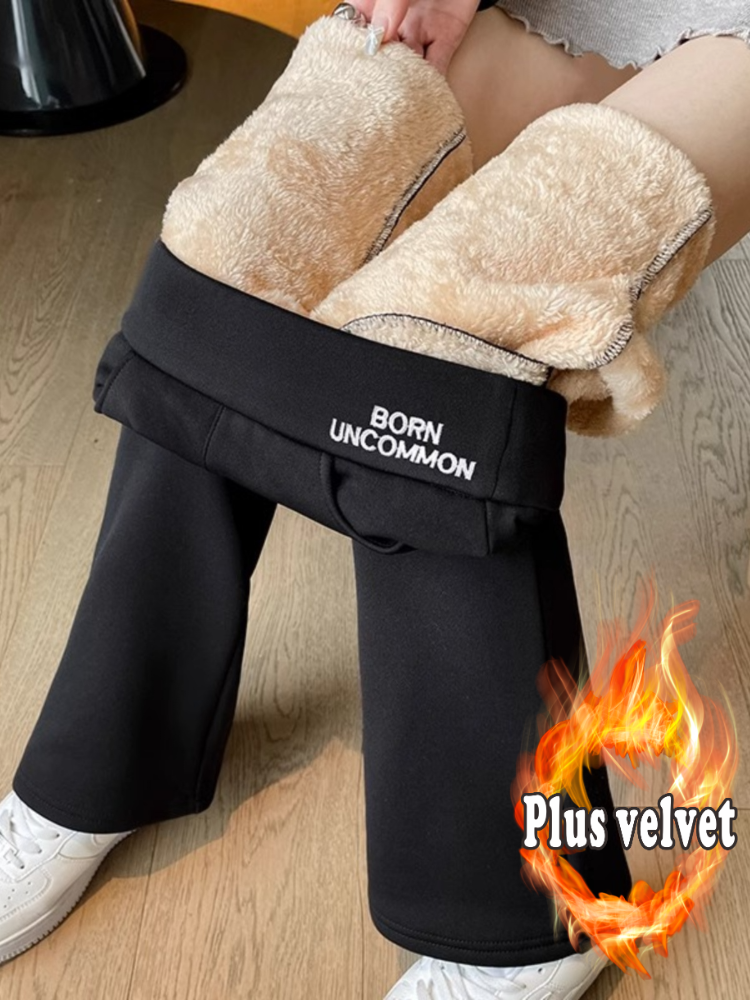 2024 Fleece Letter-Printing Embroidered Women's Pants New Slightly Flared Wide Leg Pants Thickened Outer Wear Cotton Pants