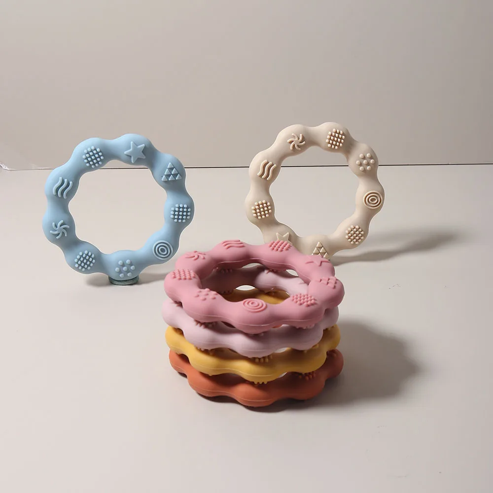 baby teether cartoon ring infant teething toy cute sensory soothing gum soft bpa free chew toy