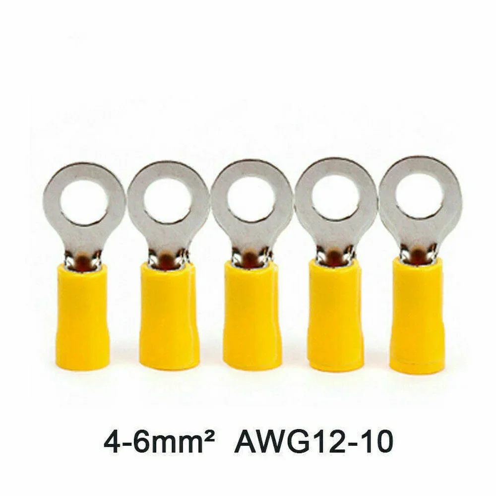 10/50/100 Chiếc Vòng Màu Vàng 4-6MM Cách Điện Kết Nối Điện Lọn Uốn Nhà Ga Cáp Dây 12-10AWG Âm Thanh Xe Ô Tô Lọn Uốn Đầu Kết Nối