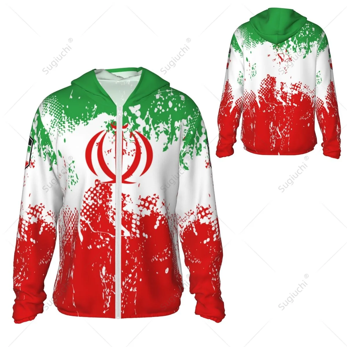 Iran Vlag Zonbescherming Hoodie Zonnebrandcrème Kleding Vissen Fietsen Hardlopen Sneldrogend Lange mouw Met Rits Polyester