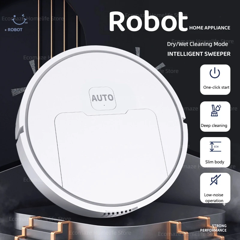 3-in-1 Robot Vacuum Cleaner USB Rechargeable 1000Pa Suction Robotic Vacuum and Mop Combo for Home Floor Washing Carpet Pet Hair