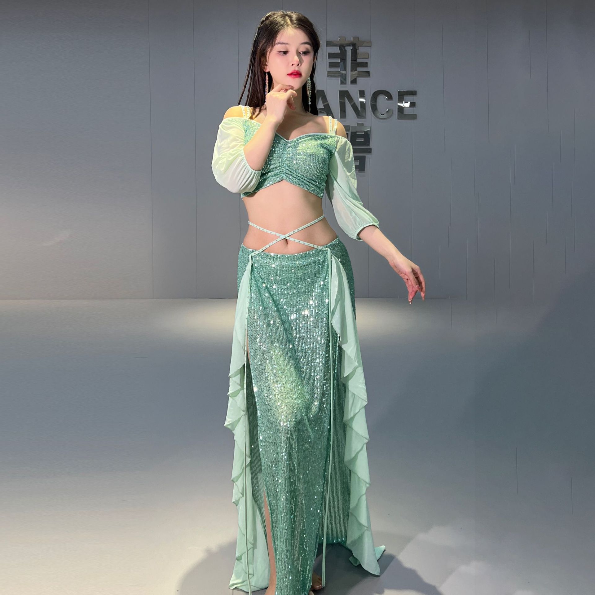 Set di costumi di danza del ventre, completo di gonna superiore, taglia ML XL, per donne adulte, spettacoli teatrali, abiti per la pratica personale