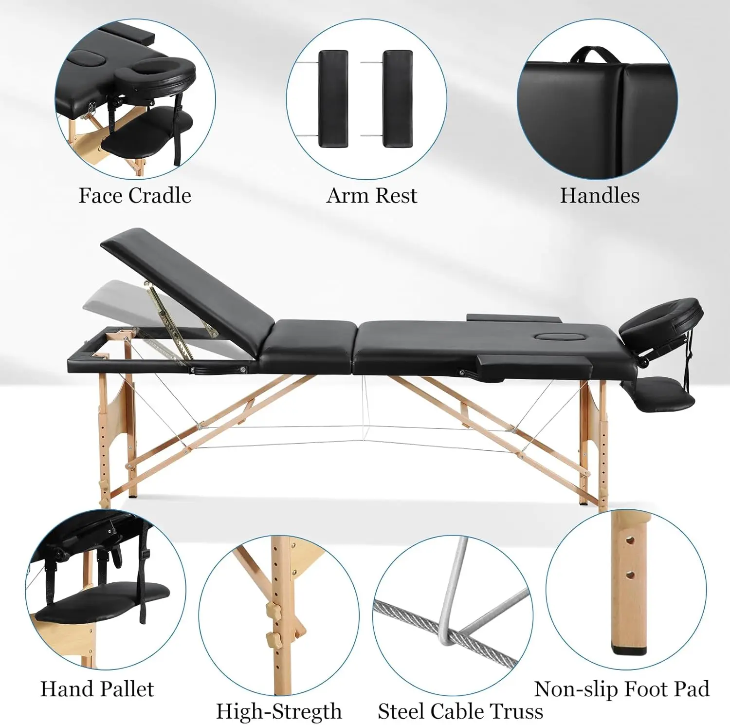 Massage Tables Portable Lash Bed for Eyelash Extensions 73 inch Long Tattoo Table Height Adjustable Professional 3-Fold Lightwei