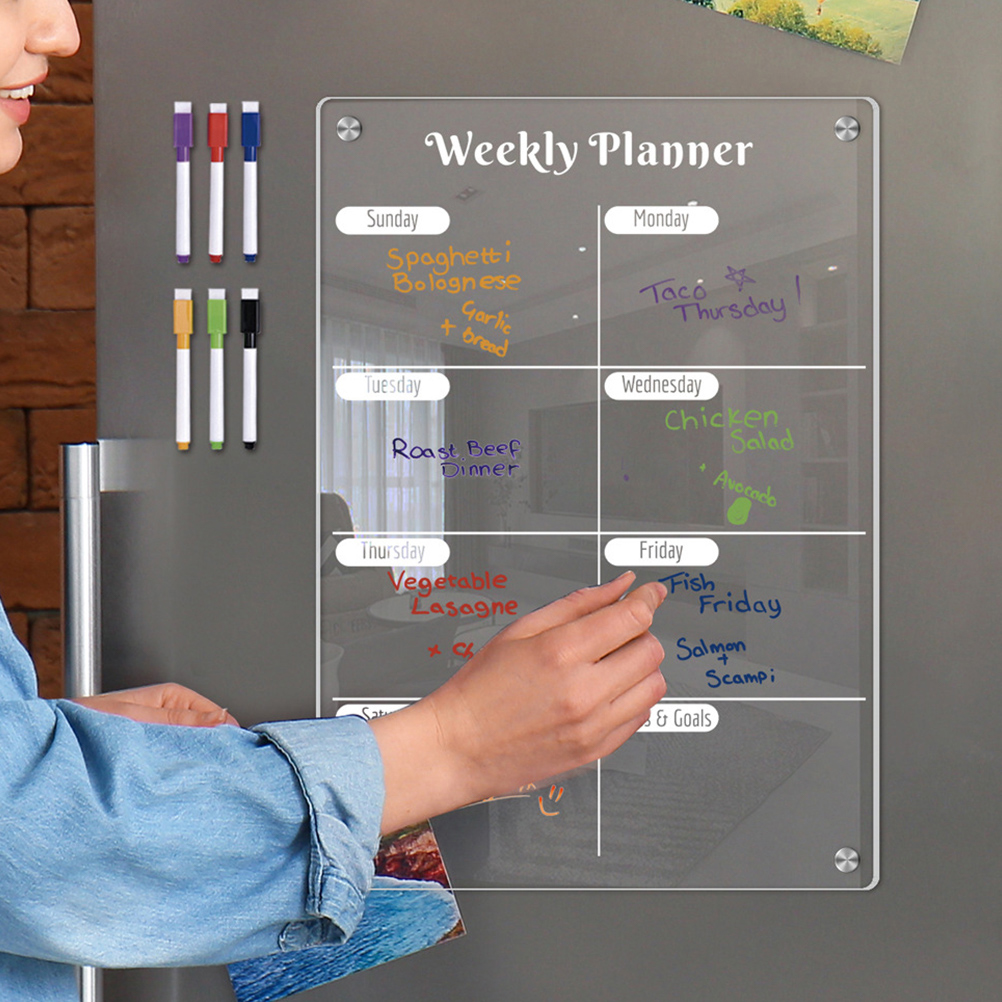 Magnetic Planner Acrylic Fridge Board Clear Dry Erase Board For Weekly Schedule Whiteboard Presentation Supplies Office Tools