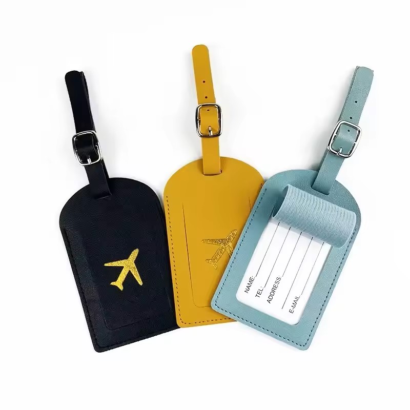 Etiqueta de equipaje de negocios de cuero estampado, etiqueta de dirección de maleta, etiqueta de caja de embarque de equipaje, Clip de dirección de identificación de nombre, accesorios de viaje