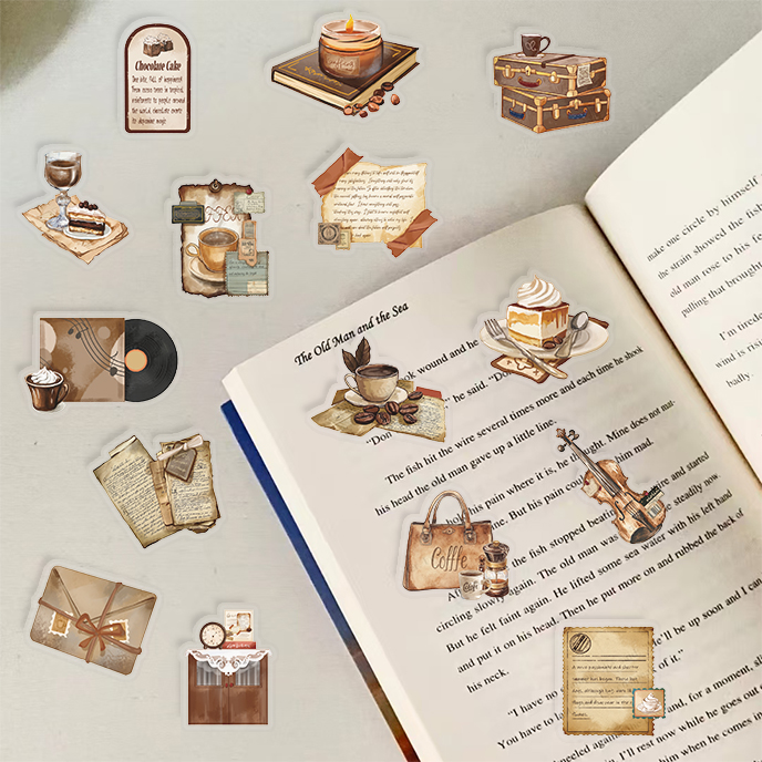 50pcs Retro Cafe Cartoon Graffiti Stickers Skateboard Water Bottle Notebook Mobile Phone Toy Decal Sticker PET Decoration