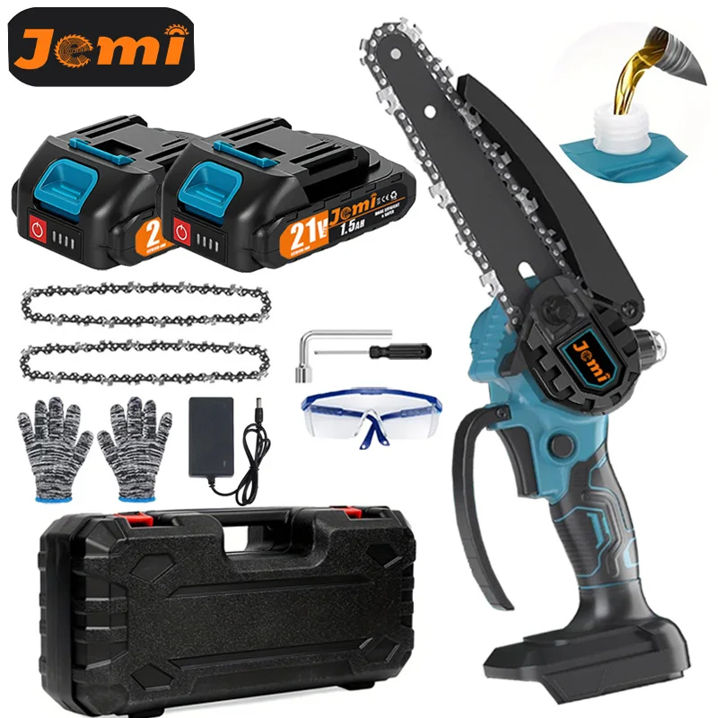 Jemi Tool Mini-Kettensäge 6" mit 1/2×21V-Akku, leistungsstarke elektrische kleine tragbare Kettensäge mit automatischem Öler für einfaches Beschneiden