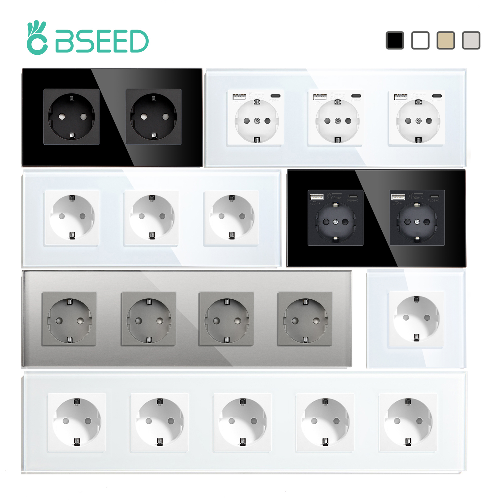 BSEED RU Standard Стена розетки электрические тип-с интерфейс выхода двойные розетки с USB заряда порт защиты стеклянной панели детей 16A