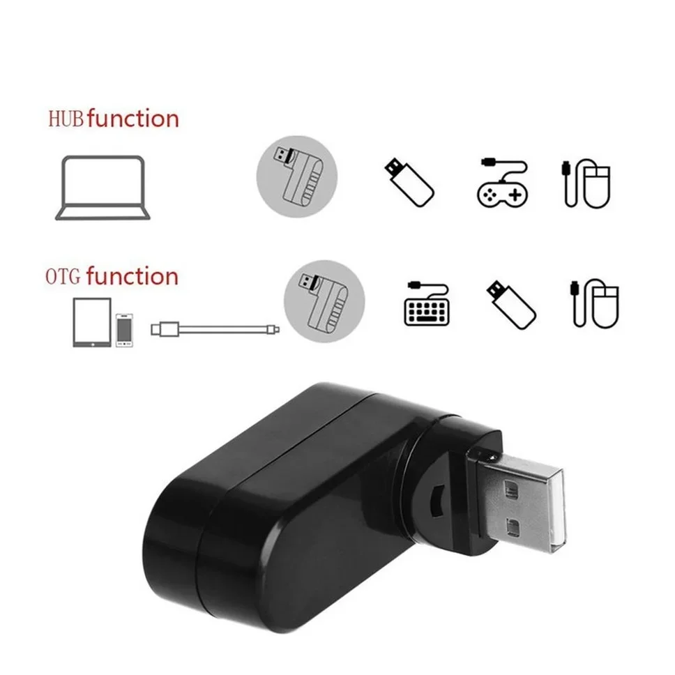 Hub USB 2,0 Hub USB 2,0 multi USB divisor Hub giratorio 3 puertos expansor múltiple divisor Mini USB 2,0 Hub accesorios de computadora