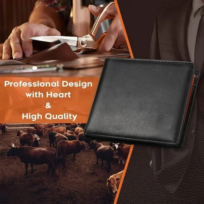 Short Genuine Leather Mens Wallets Classic Slim Solid Purse Card Holder Coin Pocket RFID Fashion Quality