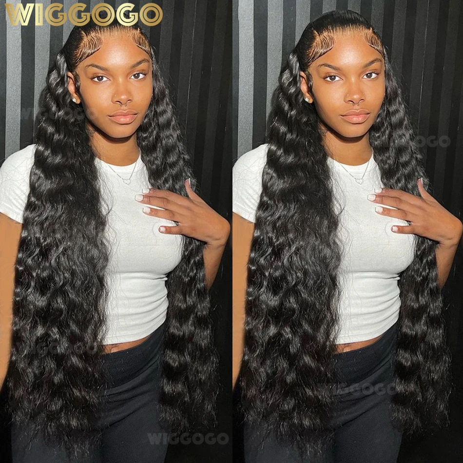 Wiggogo 40 Polegada cabelo humano 13x4 onda profunda peruca frontal 13x6 encaracolado hd perucas dianteiras do laço onda de água brasileira 5x5 hd peruca fechamento do laço