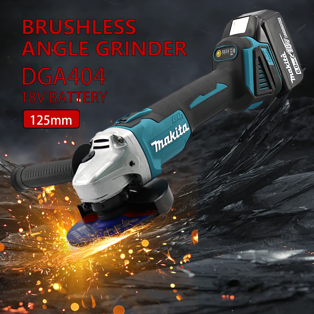Makita 100/125mm moedor de ângulo sem escova dga404 máquina de polimento de corte para bateria 18v 4 engrenagens ferramentas de polimento de alta potência