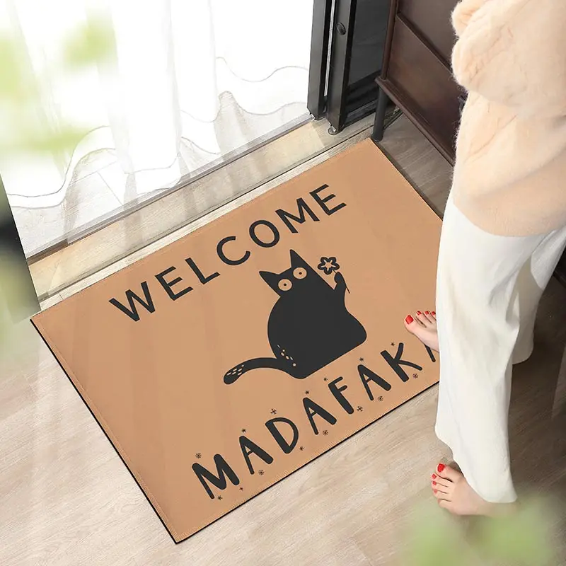 Dunkle Katze Willkommen Madafakas Volldruck-Fußmatte, lustige Fußmatte, Heimdekoration, Küche, Badezimmer, Dekor, Menschen machen lustige Geschenke, schnelle Matten