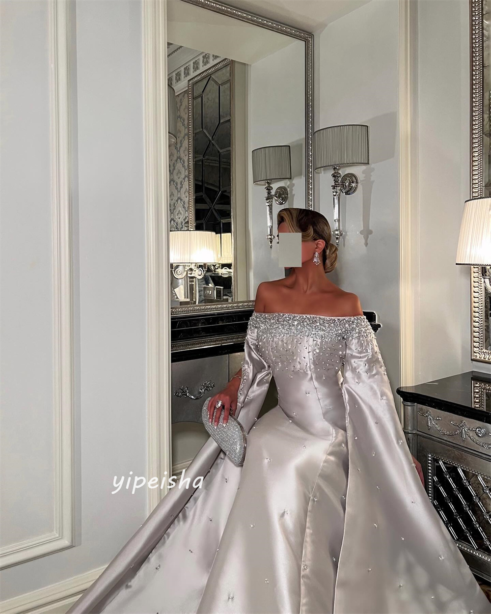 ที่กําหนดเอง Jiayigong ประดับด้วยลูกปัด Draped Homecoming A-Line Off-the-shoulder Bespoke โอกาสชุดยาวชุดซาอุดีอาระเบีย