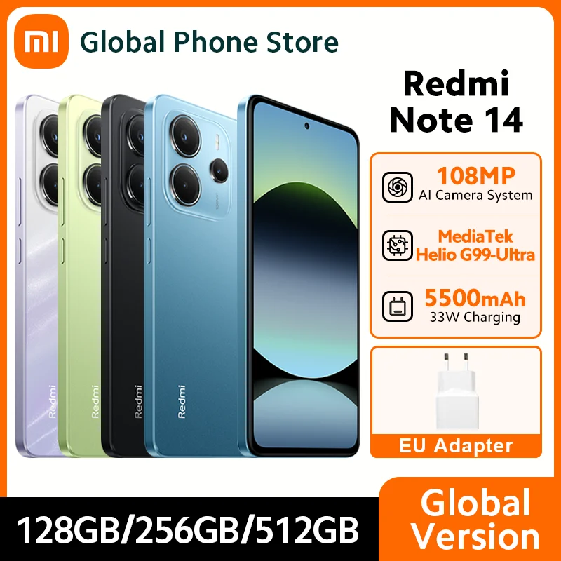 【Brand+】รุ่นทั่วโลก Xiaomi Redmi Note 14 MediaTek Helio G99-Ultra กล้อง 108MP AI แบตเตอรี่ 5500mAh หน้าจอ AMOLED 6.67 นิ้ว 120Hz