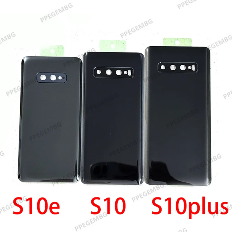 เปลี่ยนกระจกด้านหลังสําหรับ Samsung Galaxy S10e S10 PLUS S10Plus ฝาครอบแบตเตอรี่ด้านหลังแผงประตูกรณีสติกเกอร์เลนส์กล้อง