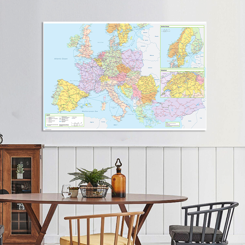 La mappa del percorso dei trasporti dell'Europa con dettagli Tela non tessuta Pittura Poster da parete Decorazioni per la casa Materiale scolastico 150 * 100 cm