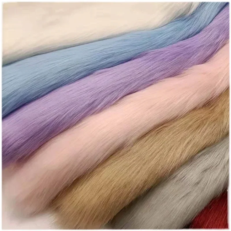 Kain bulu rubah panjang bulu halus tebal meteran untuk mantel mainan karpet karpet karpet Diy jahit polos lembut hangat kain bulu merah biru