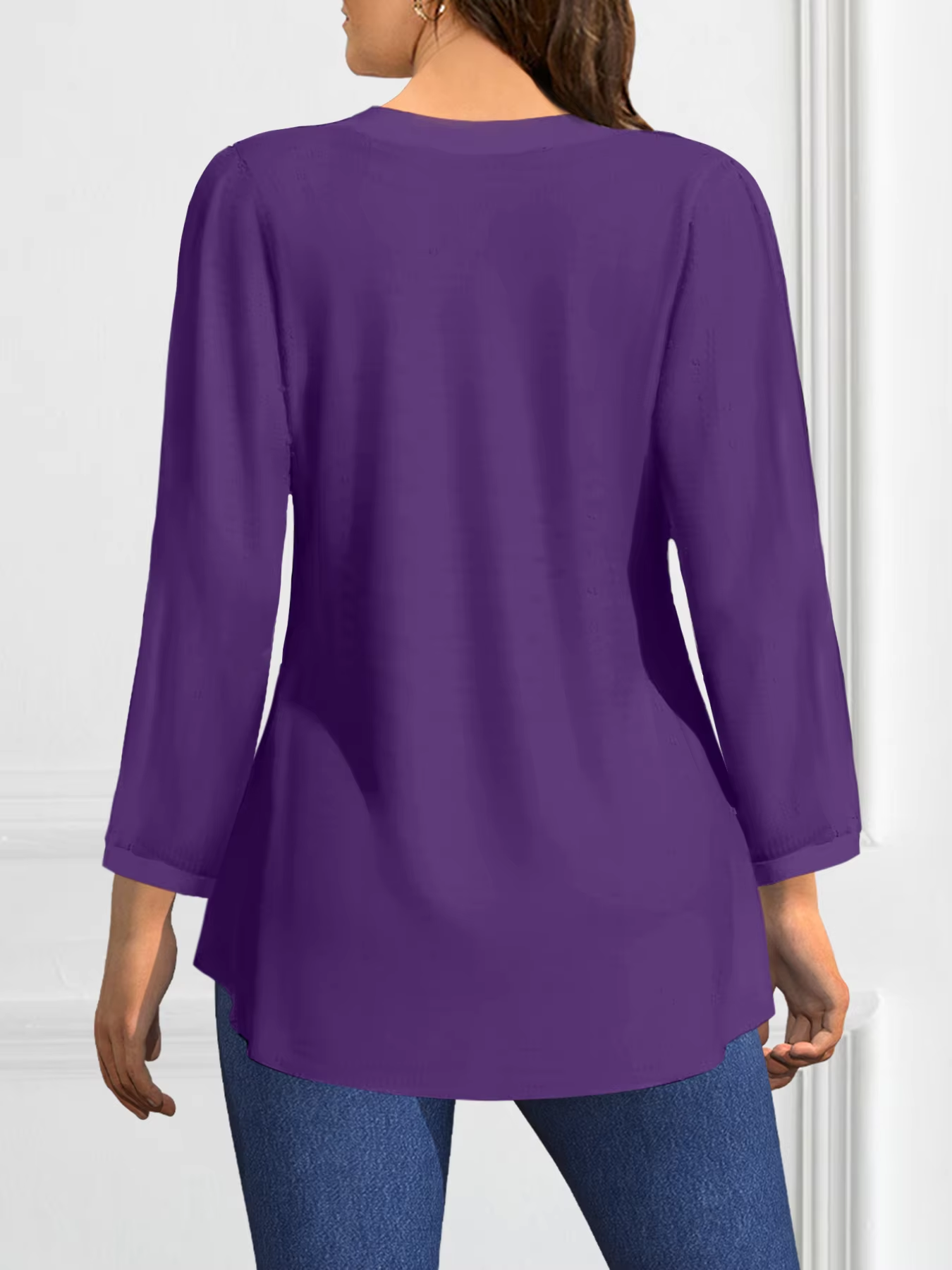 Frauen Casual Plus Größe Blusen Taste V-ausschnitt Spitze Elegante Casual Solide Plissee Mode Langarm Herbst Shirts Tops 2025