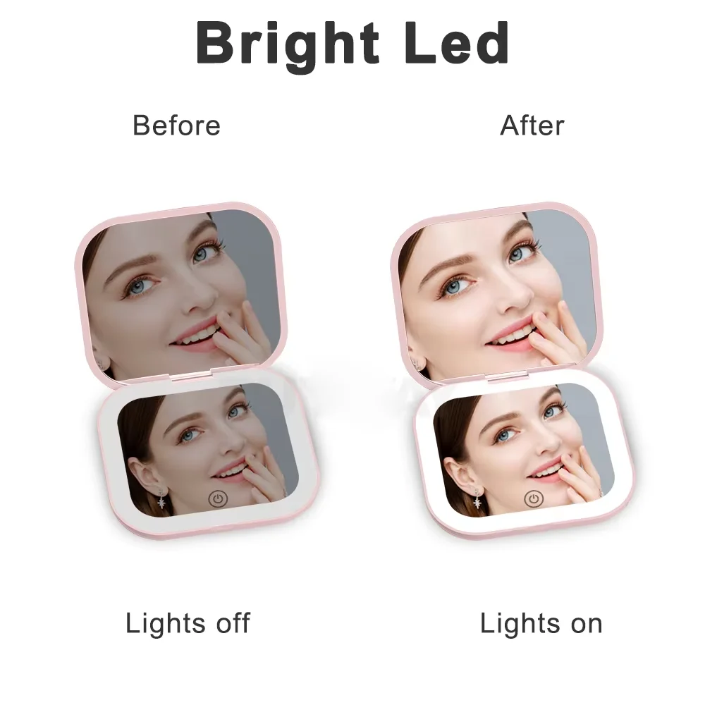 Specchio cosmetico pieghevole compatto mini regalo con luci Specchio per trucco da viaggio tascabile portatile piccolo con ingrandimento 2X