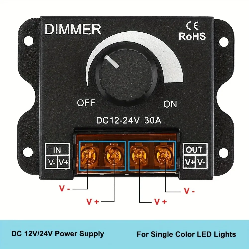 Regulador de intensidad LED DC 12V-24V 30A controlador monocromático LED PWM atenuación continua Digital para tira de lámpara lámpara de un solo Color