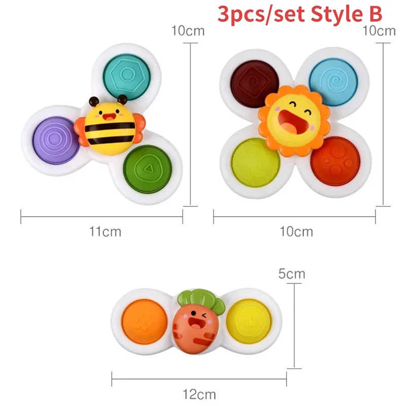 3 ชิ้นดูดถ้วย Spinning Top ของเล่นเด็กห้องน้ําของเล่นการ์ตูนเด็กการศึกษาหมุน Sucker Bath ว่ายน้ํา Fidget เกม