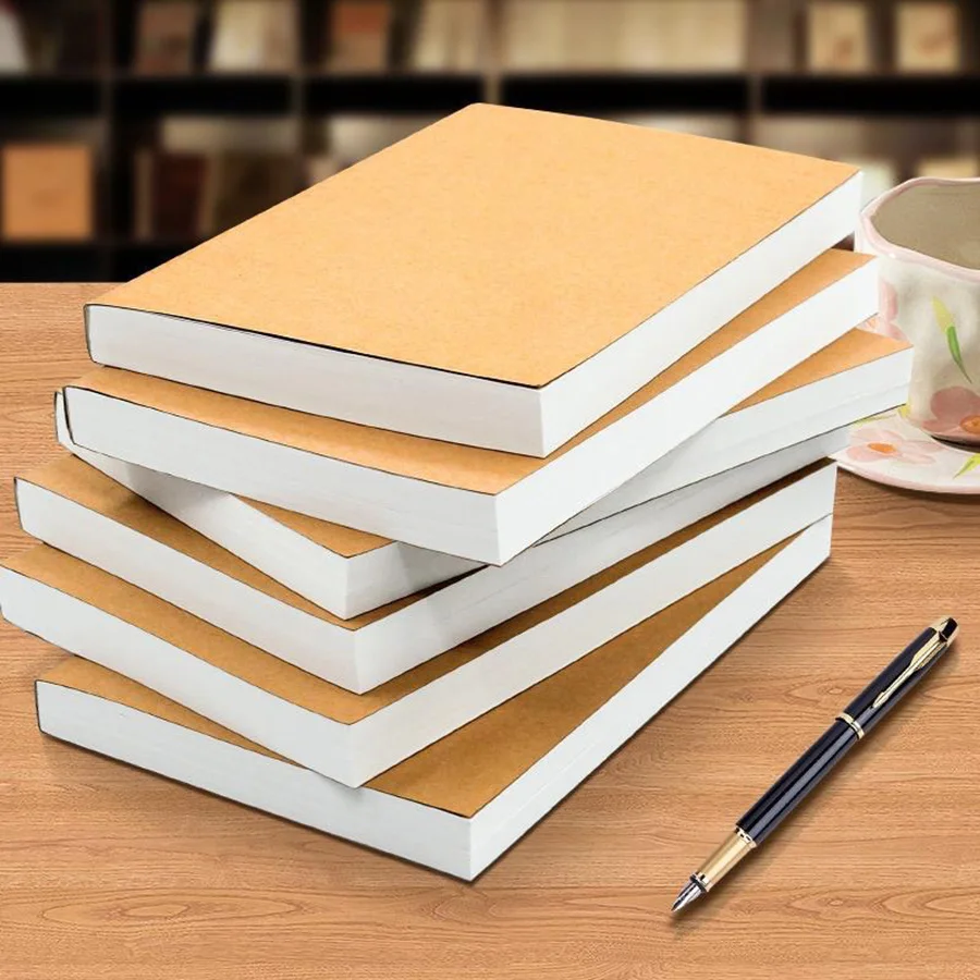 A6 Pocket Thickened Notebook 256 Pages 128 Sheets Line Blank Grid Inner Pages Kraft Paper Cover Small Notepad Book