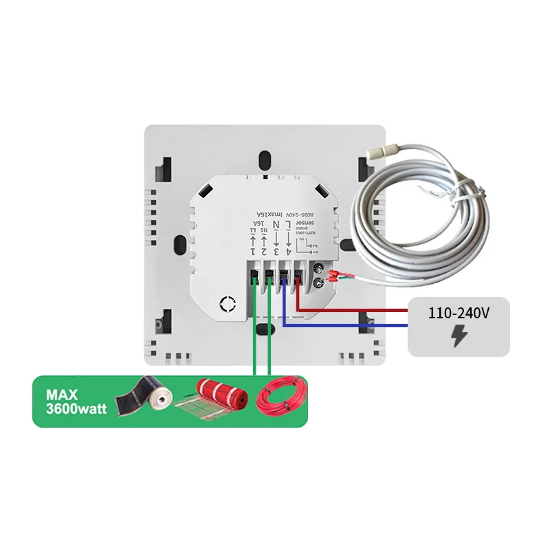 Termostato inteligente Tuya para calefacción por suelo radiante, interruptor controlador de temperatura con Cable de 3 metros, Sensor de suelo, 16A