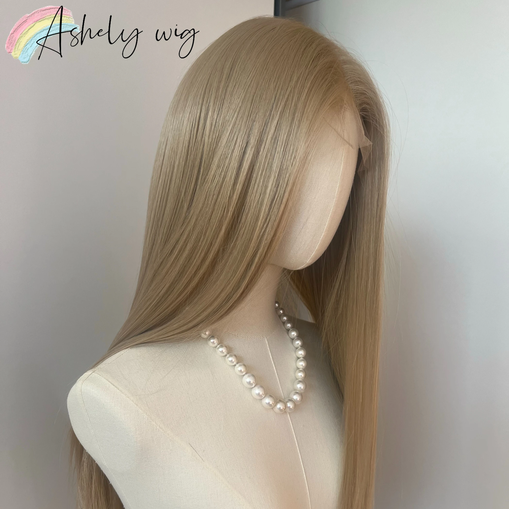 Ashley Platinblonde Perücke, 66 cm, 13 x 4 Lace-Front-Perücke, lange gerade synthetische Spitzenperücken, Hochtemperaturfasern für Cosplay