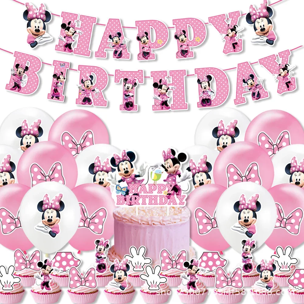 Disney Minnie Mouse Decoração, Festa da princesa menina, Louça, Balão, Bandeira, Copo de papel, Aniversário