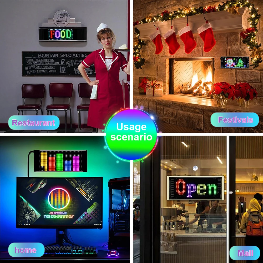 Panel de matriz LED con Control por aplicación Bluetooth, luz nocturna, letrero de coche programable DIY, pantalla LED Flexible para tienda, Hotel y Bar