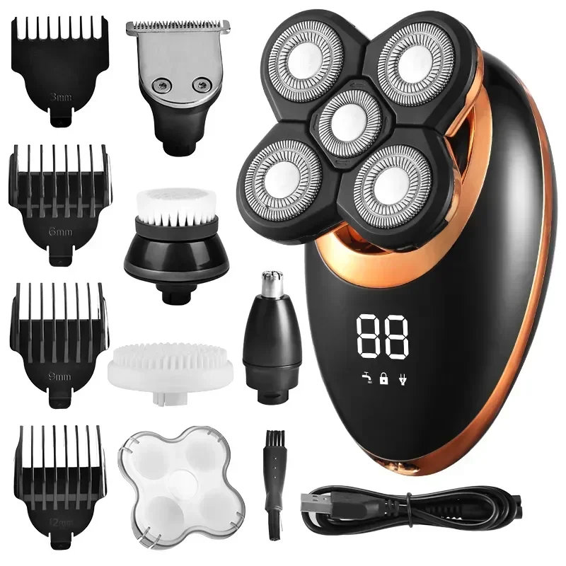 IPX7 Chống Nước Điện Dao Cạo Nam Râu Tóc Sạc Đầu Hói Kiêm Máy Cạo Râu Máy Màn Hình Hiển Thị LCD Chải Lông Bộ