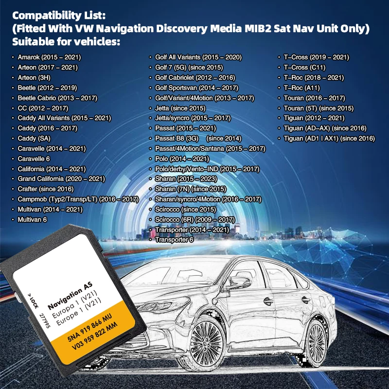 UK Europa SD Card 32GB Navigation GPS Map Version 2025 Newest 5NA 919 866 MU for VW Tiguan AS V21