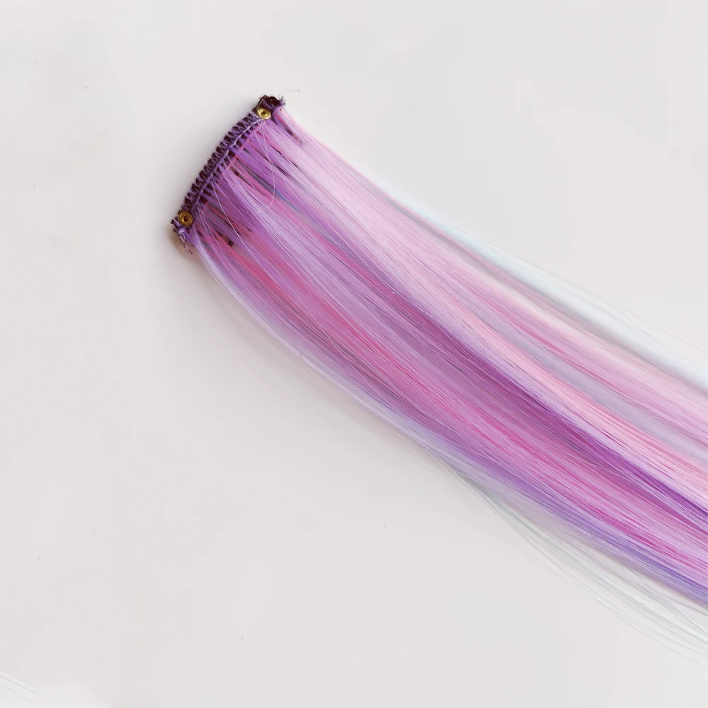 Grampo em uma peça de extensão de cabelo 6 unidades/pacote cor unicórnio arco-íris rosa azul roxo cor misturada clipe em acessórios de cabelo sintético
