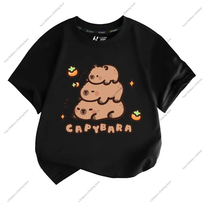 여름 새로운 트렌드 Capybara 인쇄 귀여운 어린이 반팔 티셔츠 귀여운 편안한 다목적 소년과 소녀 티셔츠