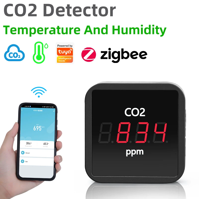 Датчик температуры и влажности NDIR Tuya ZigBee, детектор углекислого газа для теплиц с приложением Smart Life