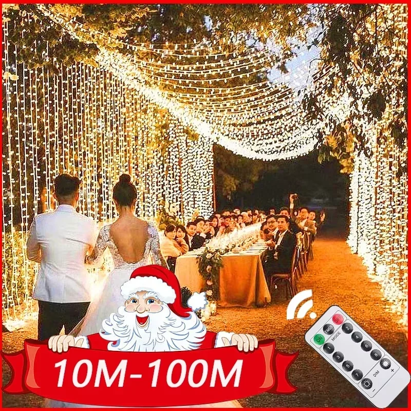 Guirnalda de luces LED de 5M-100M, guirnaldas de luces navideñas para exteriores, árbol, jardín, calle, boda, fiesta, decoración de Patio