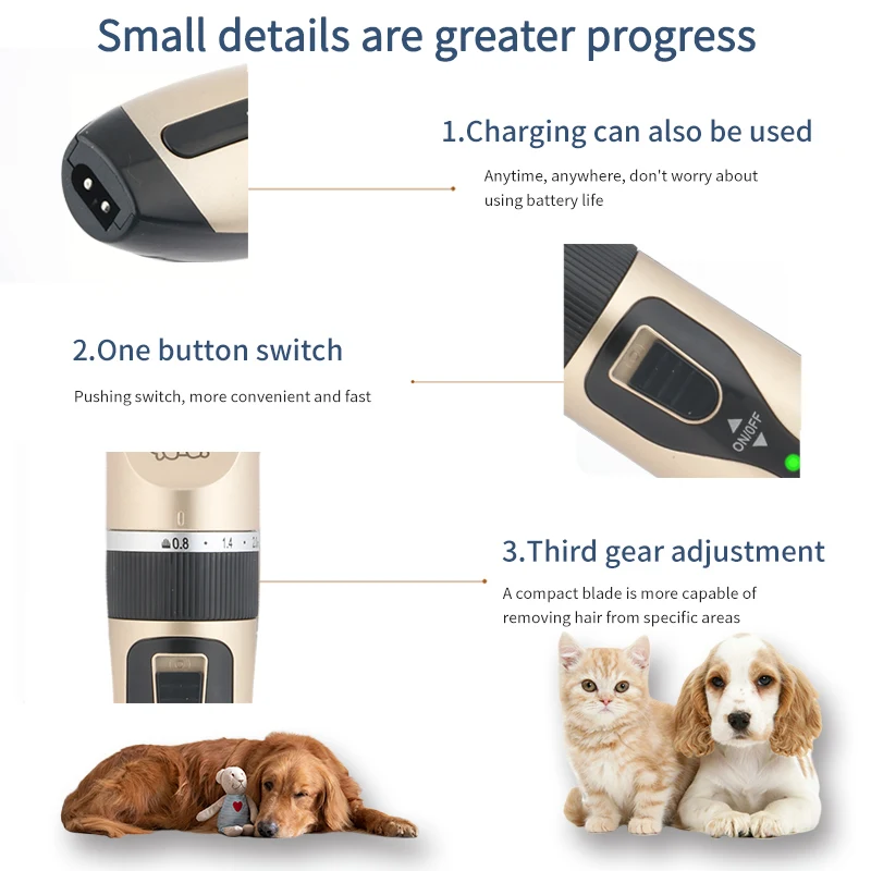 고양이 개 애완 동물을위한 전기 전문 머리 깎기 침묵 머리 커터 USB 충전식 애완 동물 손질 깎기 세트.