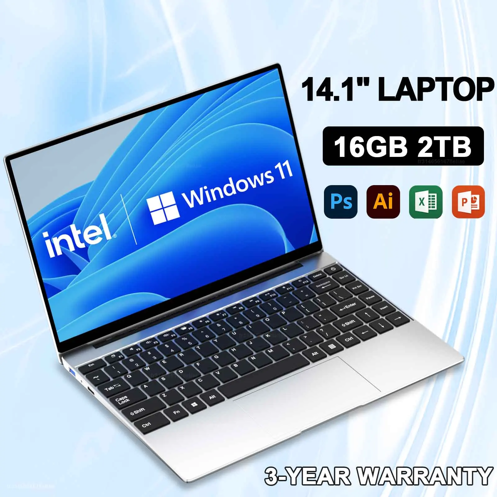LENO 14.1-calowy ultracienki laptop Windows 11 16GB RAM 2TB SSD Intel N3700 Notebook Gamer 1920*1080 Wyświetlacz Komputer do biura i nauki PC