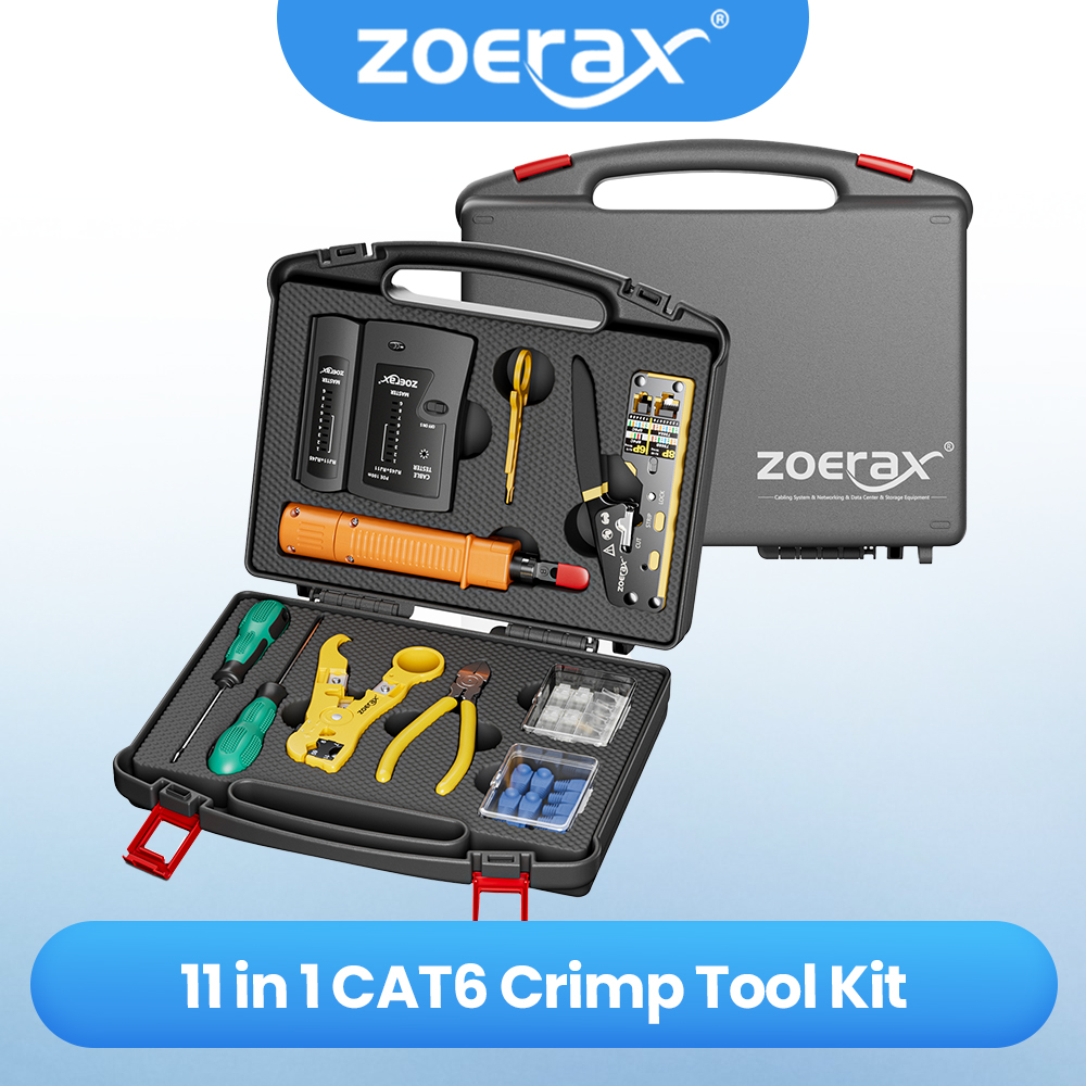 ZoeRax Kit de herramientas de red, kit de herramientas de engarzado RJ45, herramienta de engarzado RJ45, probador de cables, herramienta de punzonado, pelador