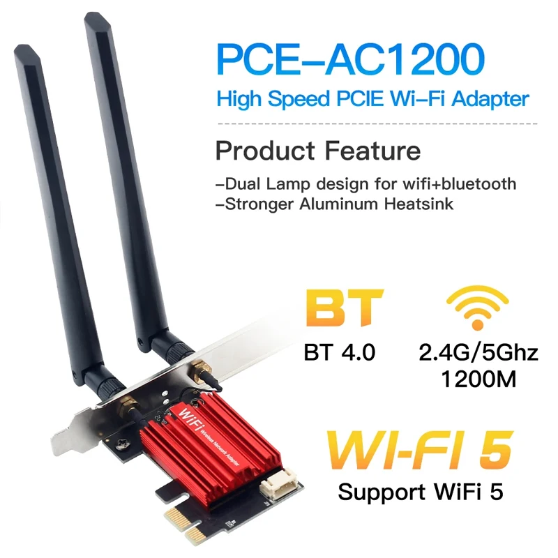 Беспроводной Адаптер Wi-Fi 5 AC1200, Двухдиапазонный, 2,4 ГГц/5 ГГц, 802.11AC С Bluetooth 4.0 Для Настольного Ноутбука